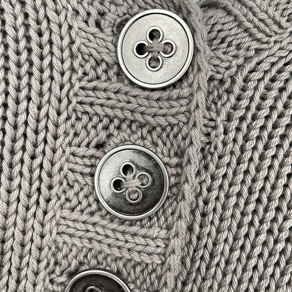 Pure Handknit Hoodie Sweater‎ Size M / L Chunky Knit Cotton Metal Buttons Gray - Picture 6 of 8